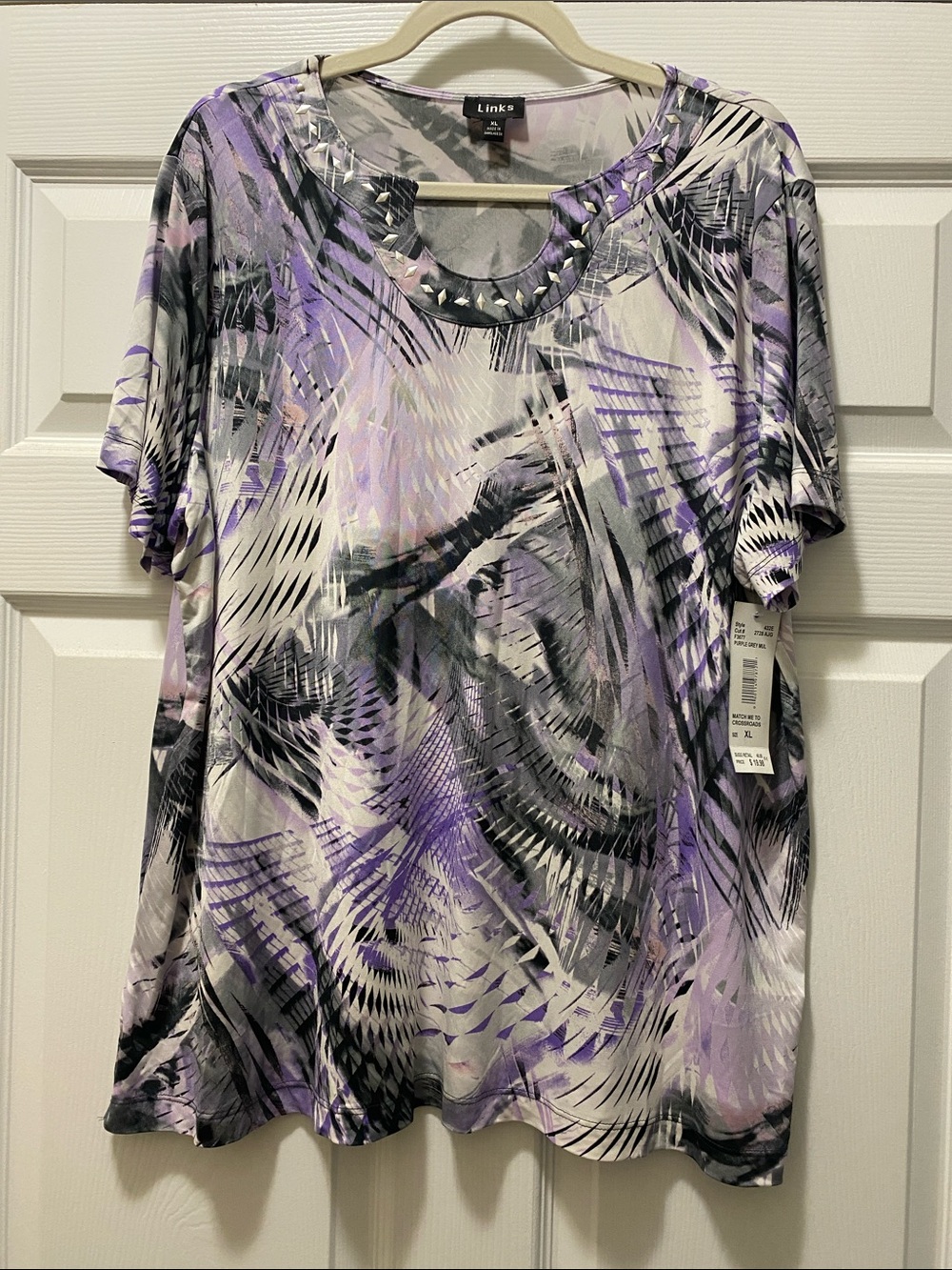 Purple Abstract Print Short Sleeve Top